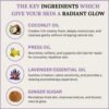 Glowtic Lavender Soap key ingredients for radiant glow and soothing skin with lavender essential oil and ginger sugar.