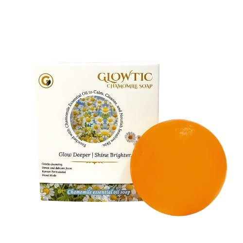 Glowtic Chamomile Soap product and bar for sensitive skin and gentle daily bathing.
